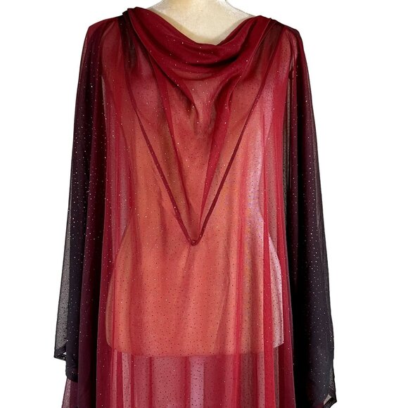 Catherines Flowy Floaty Red Sheer Ombre Cowl Neck Sparkle Maxi Caftan OSFM - Picture 4 of 8